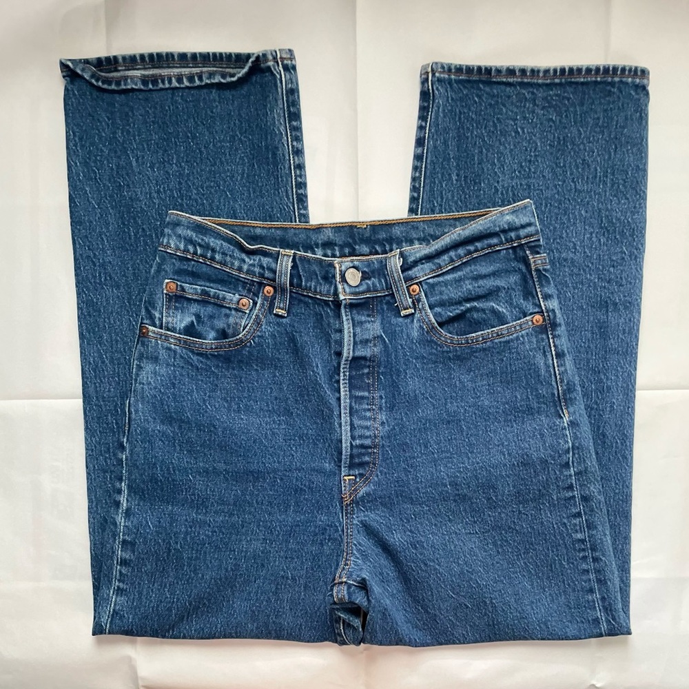 Levi's High Rise Straight Leg Jeans in Dark Blue Denim